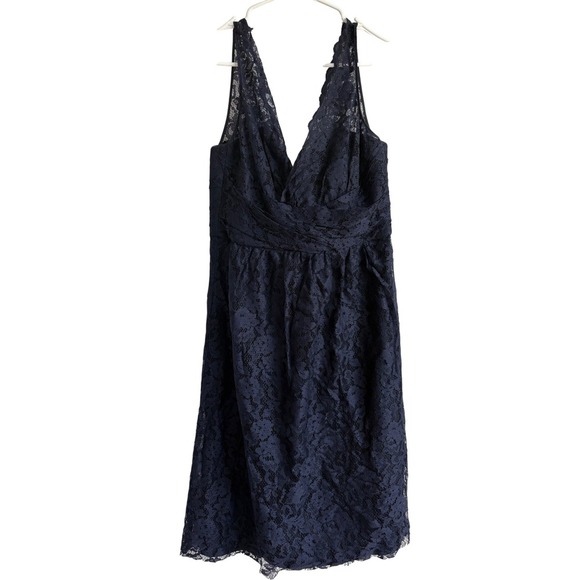 Amsale Navy Blue Lace V Neck Sleeveless Formal Dress Size 12 - Picture 2 of 5